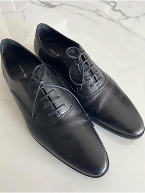 Zara Black Leather Lace-Up Oxford Dress Shoes